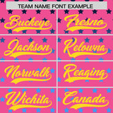 Custom Pink Gold-White Raglan Sleeve Personalized Star Print Authentic Baseball Jersey