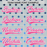 Custom Silver Pink-White Raglan Sleeve Personalized Star Print Authentic Baseball Jersey