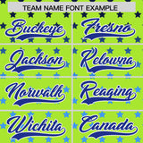 Custom Neon Green Royal-White Raglan Sleeve Personalized Star Print Authentic Baseball Jersey