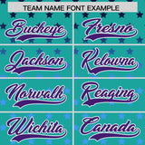 Custom Aqua Purple-White Raglan Sleeve Personalized Star Print Authentic Baseball Jersey