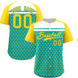 Custom Aqua Gold-White Raglan Sleeve Personalized Star Print Authentic Baseball Jersey