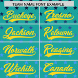 Custom Aqua Gold-White Raglan Sleeve Personalized Star Print Authentic Baseball Jersey