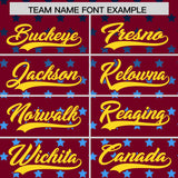 Custom Crimson Gold-White Raglan Sleeve Personalized Star Print Authentic Baseball Jersey