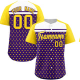 Custom Purple Gold-White Raglan Sleeve Personalized Star Print Authentic Baseball Jersey