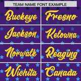 Custom Purple Gold-White Raglan Sleeve Personalized Star Print Authentic Baseball Jersey