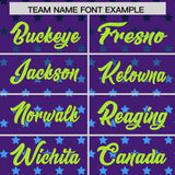 Custom Purple Neon Green-White Raglan Sleeve Personalized Star Print Authentic Baseball Jersey