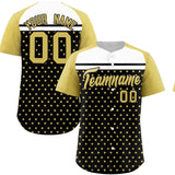 Custom Black Old Gold-White Raglan Sleeve Personalized Star Print Authentic Baseball Jersey
