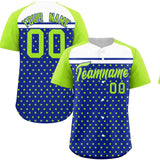 Custom Royal Neon Green-White Raglan Sleeve Personalized Star Print Authentic Baseball Jersey