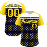 Custom Navy Gold-White Raglan Sleeve Personalized Star Print Authentic Baseball Jersey