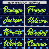 Custom Navy Neon Green-White Raglan Sleeve Personalized Star Print Authentic Baseball Jersey