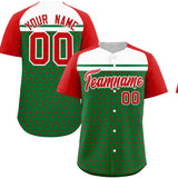 Custom Kelly Green Red-White Raglan Sleeve Personalized Star Print Authentic Baseball Jersey