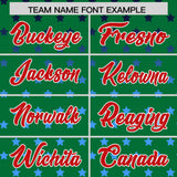 Custom Kelly Green Red-White Raglan Sleeve Personalized Star Print Authentic Baseball Jersey