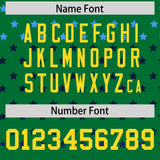Custom Kelly Green Gold-White Raglan Sleeve Personalized Star Print Authentic Baseball Jersey