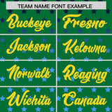 Custom Kelly Green Gold-White Raglan Sleeve Personalized Star Print Authentic Baseball Jersey