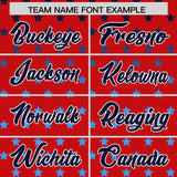 Custom Red Navy-White Raglan Sleeve Personalized Star Print Authentic Baseball Jersey