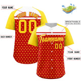 Custom Red Gold-White Raglan Sleeve Personalized Star Print Authentic Baseball Jersey