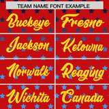Custom Red Gold-White Raglan Sleeve Personalized Star Print Authentic Baseball Jersey