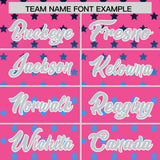 Custom Pink Silver-White Raglan Sleeve Personalized Star Print Authentic Baseball Jersey