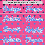 Custom Pink Light Blue-White Raglan Sleeve Personalized Star Print Authentic Baseball Jersey