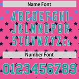 Custom Pink Aqua-White Raglan Sleeve Personalized Star Print Authentic Baseball Jersey