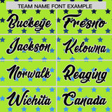 Custom Neon Green Black-White Raglan Sleeve Personalized Star Print Authentic Baseball Jersey