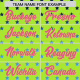 Custom Neon Green Pink-White Raglan Sleeve Personalized Star Print Authentic Baseball Jersey