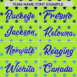 Custom Neon Green Royal-White Raglan Sleeve Personalized Star Print Authentic Baseball Jersey