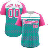 Custom Aqua Pink-White Raglan Sleeve Personalized Star Print Authentic Baseball Jersey