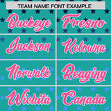 Custom Aqua Pink-White Raglan Sleeve Personalized Star Print Authentic Baseball Jersey