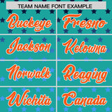 Custom Aqua Orange-White Raglan Sleeve Personalized Star Print Authentic Baseball Jersey