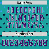 Custom Aqua Purple-White Raglan Sleeve Personalized Star Print Authentic Baseball Jersey