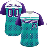 Custom Aqua Purple-White Raglan Sleeve Personalized Star Print Authentic Baseball Jersey