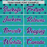 Custom Aqua Purple-White Raglan Sleeve Personalized Star Print Authentic Baseball Jersey