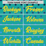 Custom Aqua Gold-White Raglan Sleeve Personalized Star Print Authentic Baseball Jersey