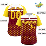 Custom Crimson Gold-White Raglan Sleeve Personalized Star Print Authentic Baseball Jersey