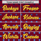 Custom Crimson Gold-White Raglan Sleeve Personalized Star Print Authentic Baseball Jersey