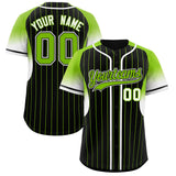 Custom Black Neon Green Stripe Fashion Sleeves Gradient Authentic Baseball Jersey