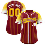 Custom Crimson Gold Stripe Fashion Sleeves Gradient Authentic Baseball Jersey