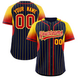 Custom Navy Gold Stripe Fashion Sleeves Gradient Authentic Baseball Jersey