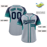 Custom Silver Navy Stripe Fashion Sleeves Gradient Authentic Baseball Jersey