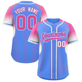 Custom Powder Blue Pink Stripe Fashion Sleeves Gradient Authentic Baseball Jersey