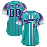 Custom Aqua Purple Stripe Fashion Sleeves Gradient Authentic Baseball Jersey