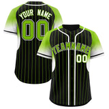 Custom Black Neon Green Stripe Fashion Sleeves Gradient Authentic Baseball Jersey