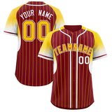 Custom Crimson Gold Stripe Fashion Sleeves Gradient Authentic Baseball Jersey