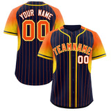 Custom Navy Orange Stripe Fashion Sleeves Gradient Authentic Baseball Jersey