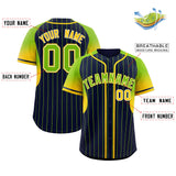Custom Navy Neon Green Stripe Fashion Sleeves Gradient Authentic Baseball Jersey