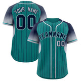 Custom Aqua Navy Stripe Fashion Sleeves Gradient Authentic Baseball Jersey