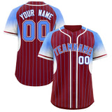 Custom Crimson Powder Blue Stripe Fashion Sleeves Gradient Authentic Baseball Jersey
