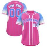 Custom Pink Powder Blue Stripe Fashion Sleeves Gradient Authentic Baseball Jersey