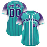 Custom Aqua Purple Stripe Fashion Sleeves Gradient Authentic Baseball Jersey